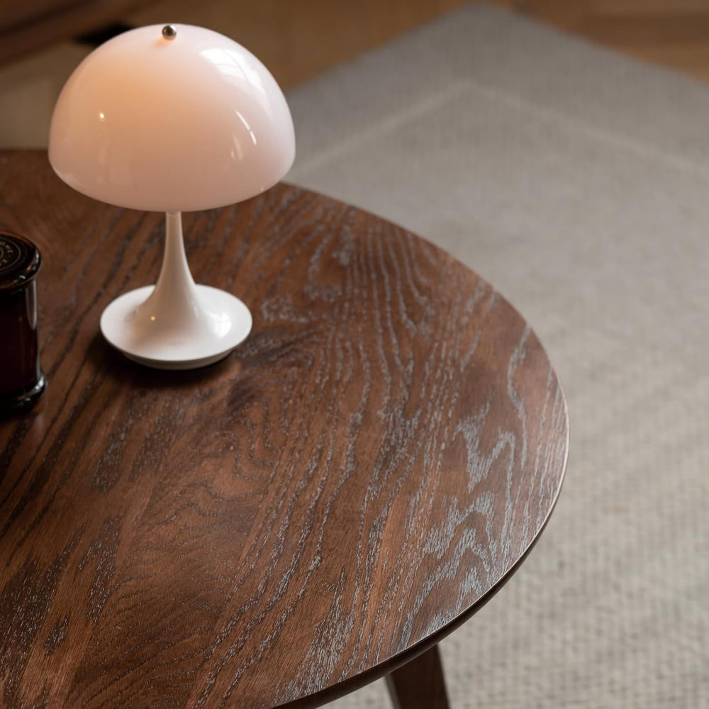 100% Solid Oak Wood Mini Coffee Table, Round Side Table w/Solid Wood Legs, Wa...