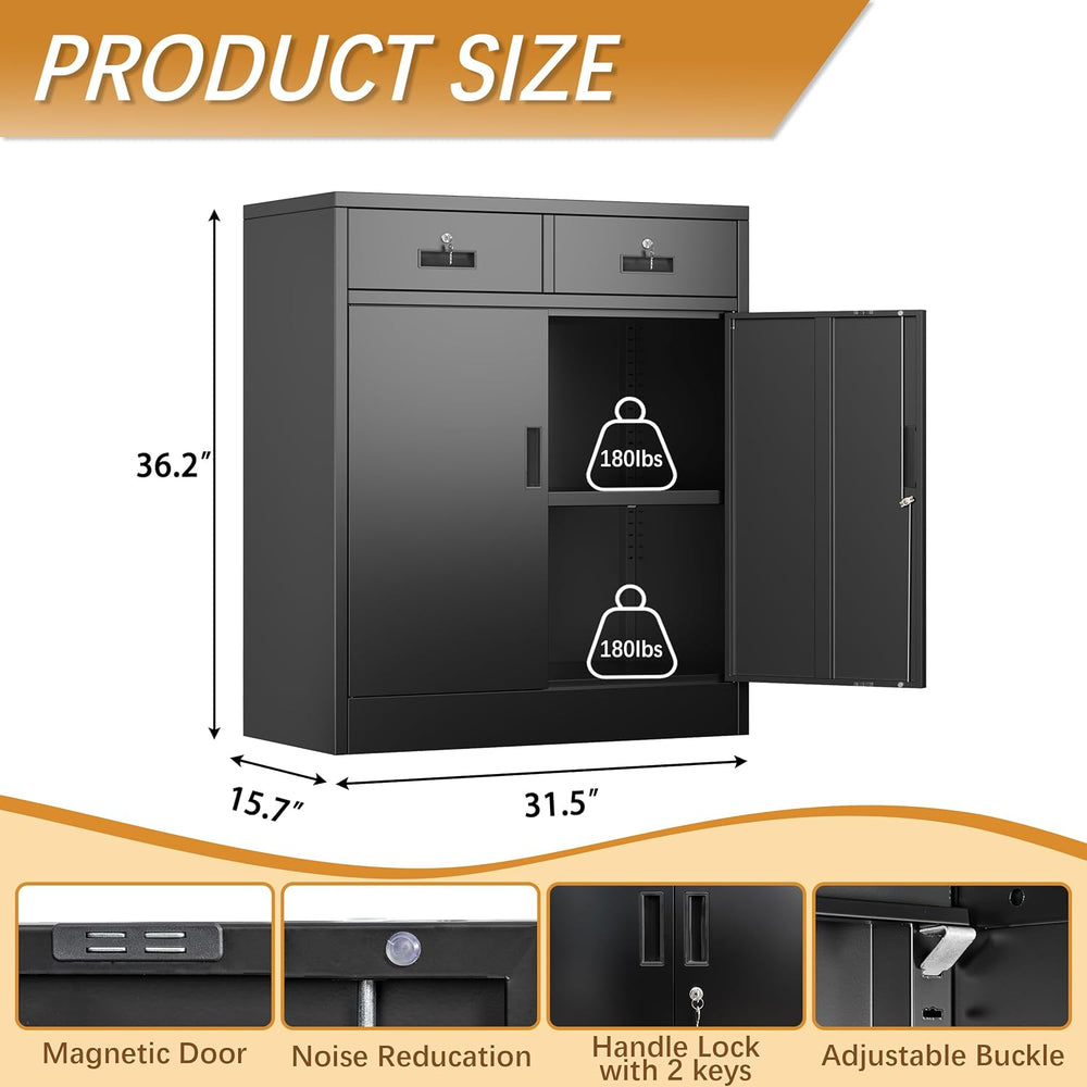 Locking Storage Cabinet, 36" H Metal Storage Cabinet, Metal Garage Stora...