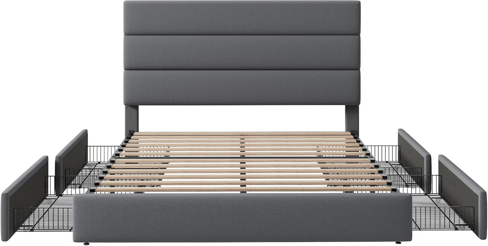 Allewie Modern Full Size Platform Bed Frame with 4 Storage Drawers