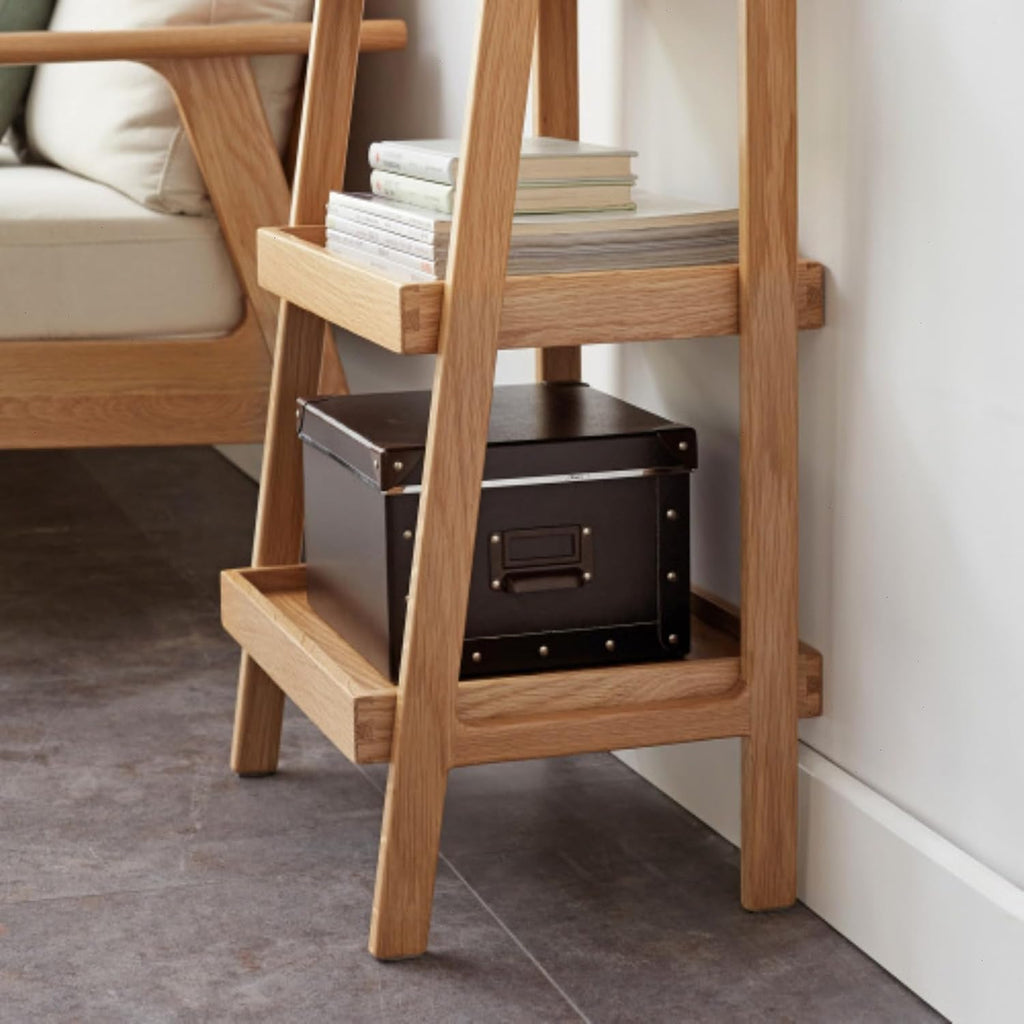 100% Solid Oak 3 Tier Ladder Shelf, Small Bookshelf, Ladder Bookshelf, Bookcase with Stable Frame, Small Table for Living Room Bedroom(Natural, 12.6" L x 17.72" W x 31.5" H) (Wood)