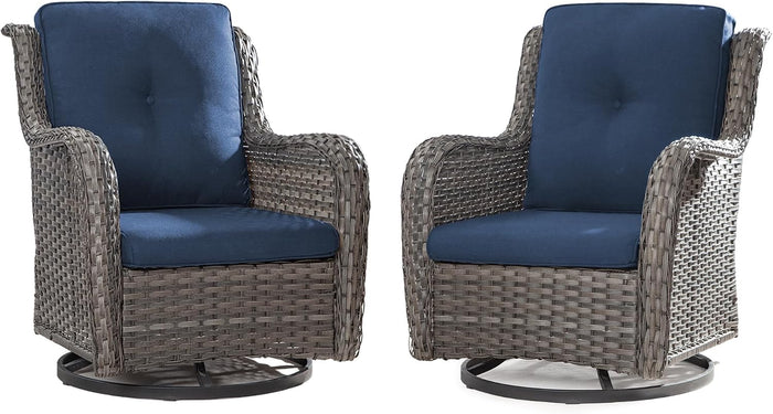 Outdoor Swivel Rocker Patio Chairs Set of 2 - Outdoor Wicker Swivel Glider Chairs 2 Pieces with Olefin Fabric Cushions Suitable for Backyard Deck and Porch(Mixed Grey/Blue)
