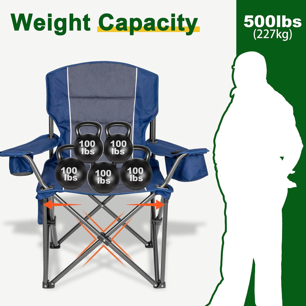 Oversized Padded High Back Camping Chairs,2 Pcs Heavy Duty Folding Chairs Sup...