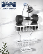 YASONIC Shower Caddy - Never Rust Aluminum Organizer - Over Shower Head with 10 Hooks & Soap Basket - White