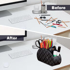 Remote Control Holders Organizer Box with 5 Compartment PU Leather Multi-functional Office Desk Storage Caddy Store Tv Remote for Media Player,Brush,Pencil,Glassees&Office Supplies (Grey print)