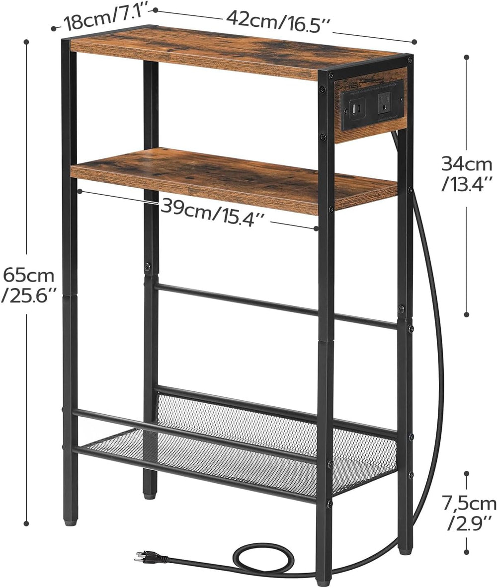 HOOBRO Small Narrow Side Table with Charging Station, Skinny End Table for Sm...