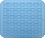 Silicone Dish Drying Mat for Multiple Usage,Easy clean,Eco-friendly,Heat-resistant Silicone Mat for Kitchen Counter or Sink,Refrigerator or Drawer Liner Light Blue XL 18 inches x 16 inches