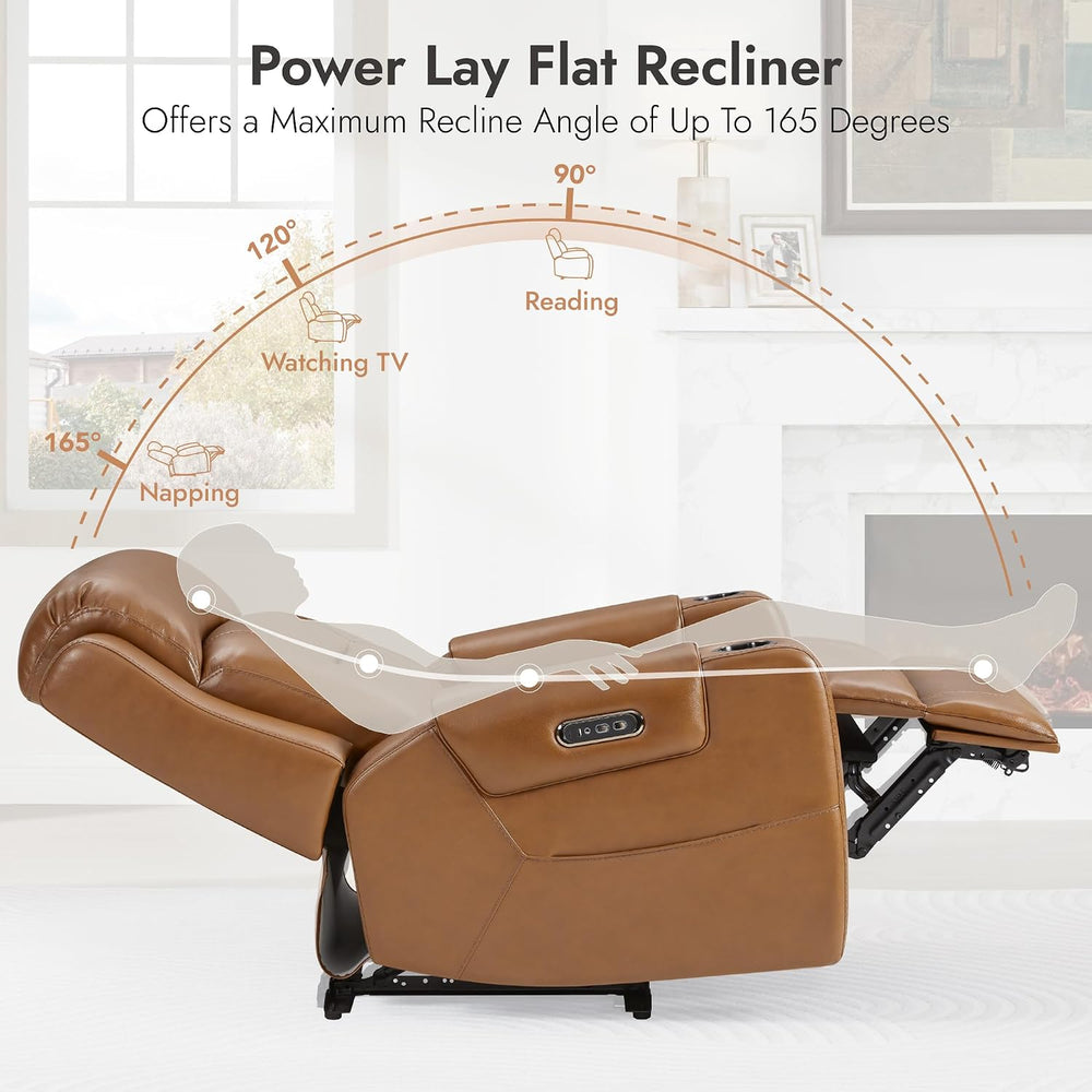 Watson & Whitely Genuine Leather Lay Flat Power Recliner Chair, Saddle