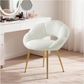 Petal Makeup Vanity Chair with Back,Modern Dining Chair,Upholstered Desk Chair for Girls with Gold Metal Legs for Home Office,Bedroom, (White)
