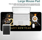 2026 Happy New Year Gaming Mouse Pad 35.4"x15.7"Desk Mat Anti-Slip Rubber Base & Durable Stitched Edges for Gamers Smooth Mouse Writing Surface for Desk Office/Home