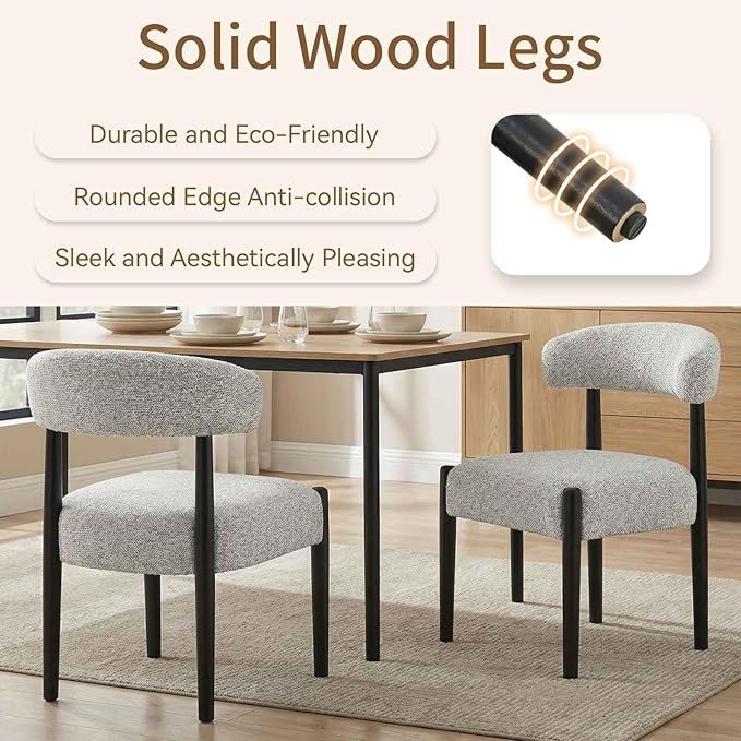 VKNOW Wooden Dining Chairs Set of 4, Modern Upholstered Dining Room Chairs wi...