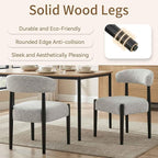 VKNOW Wooden Dining Chairs Set of 2, Modern Upholstered Dining Room Chairs with Black Rubberwood Legs and Curved Backrest, Fabric Kitchen Chairs for Dining Room, Heathered Off-White(Black Legs)