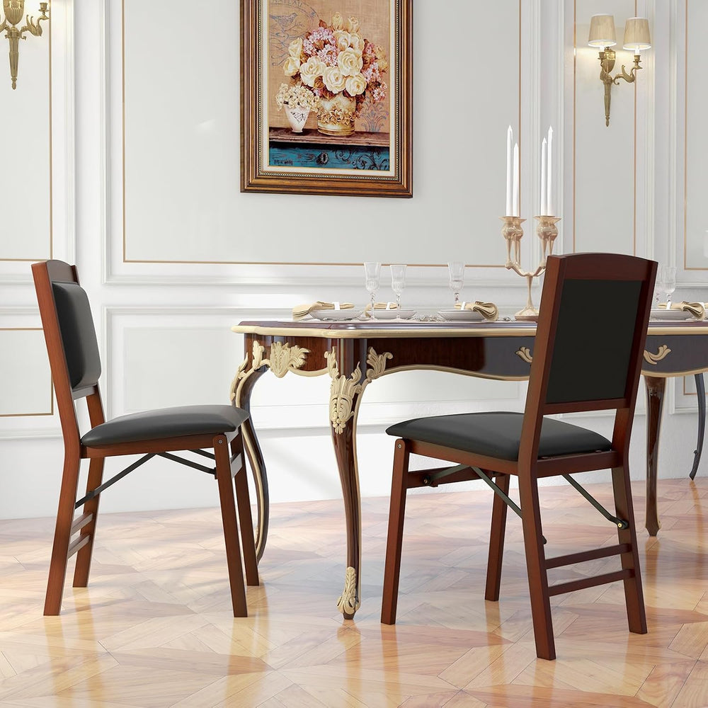 KOTEK Folding Dining Chairs Set of 4, Wooden Kitchen Chairs with Padded Seat ...