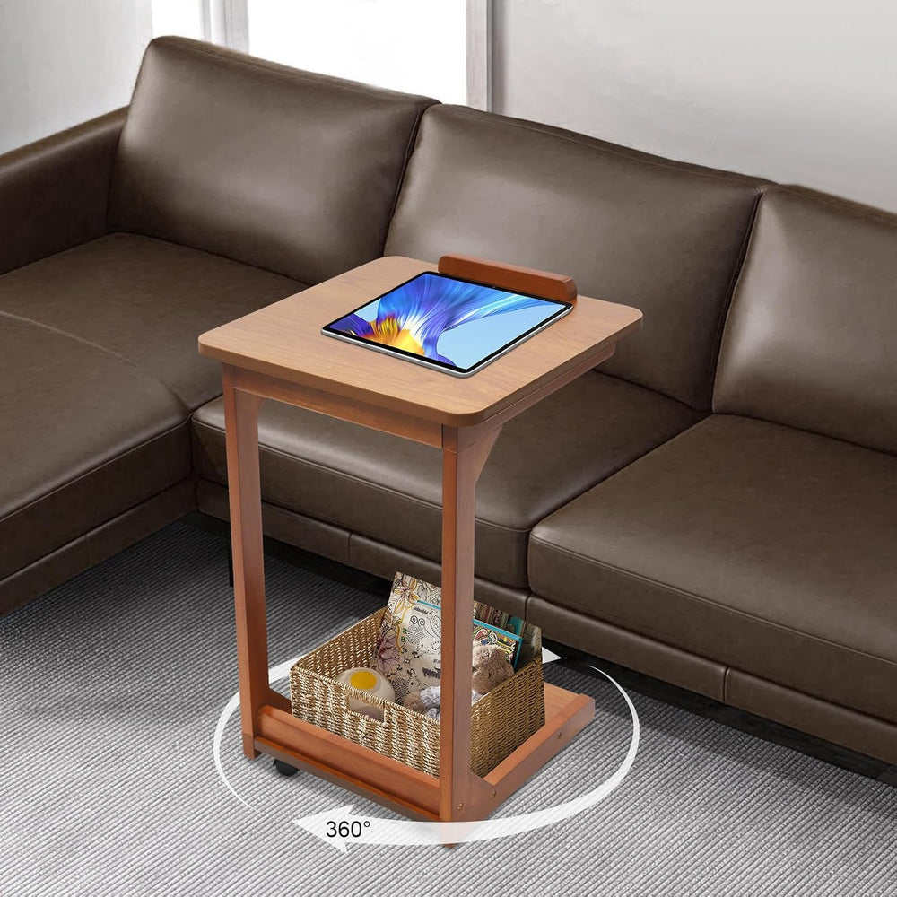 Mobile C-Shaped End Table,C Shaped Table for Couch with Concealed Storage Com...