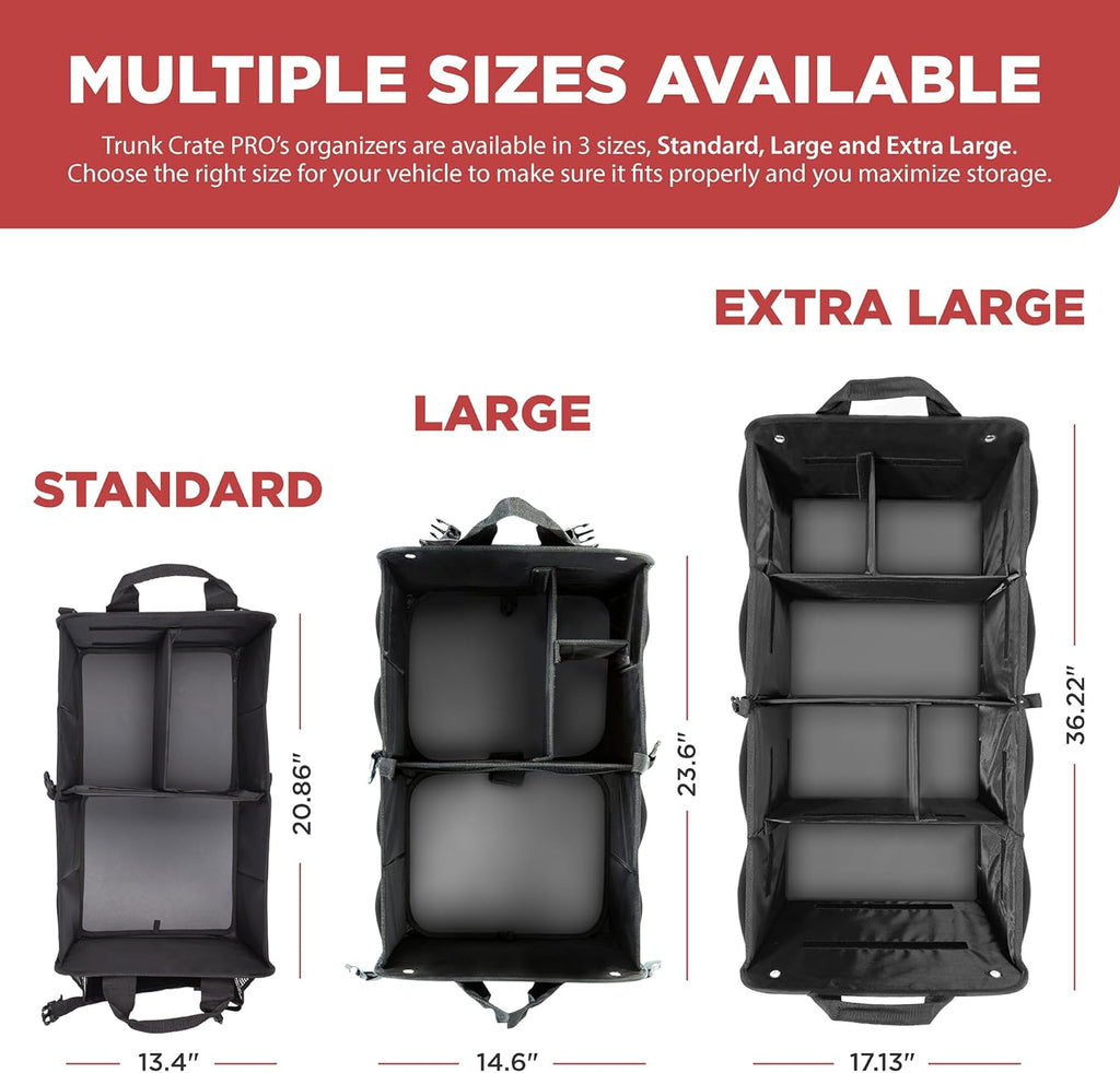 TRUNKCRATEPRO Trunk Organizer For Car, Suv, Truck | Premium Adjustable Multi Compartments Collapsible Car Trunk Organizer With Securing Straps & Non-Slip Bottom (Large Size, Black)