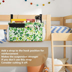 Bright Green Clover St. Patrick Bedside Caddy for Dorm Bed Bedside Hanging Caddy Bag Iron Frame Storage Organizer Pocket for Bunk Home College Hospital Beds 2 Hooks