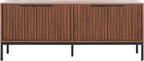 SAFAVIEH Lylia TV Stand for up to 65" Flatscreen – Walnut Brown & Black, 4 Doors with Interior Storage, Entertainment Media Console Cabinet (MED9623A)