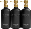 Luxury Shampoo and Conditioner Dispenser Set by Brighter Barns - Black and Gold Shower Soap Dispenser Set - Refillable Body Wash & Shampoo Bottles - Luxury Bathroom Decor for Spa, Airbnb (Black Gold)