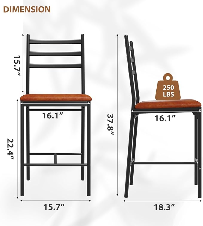 GarveeHome Bar Stools Set of 2, Counter Height Bar Chairs with Back and Thick Cushion, Upholstered Dining Chairs with Padded Seat, Barstools for Kitchen Island, Bar, Dining Room, Retro Brown