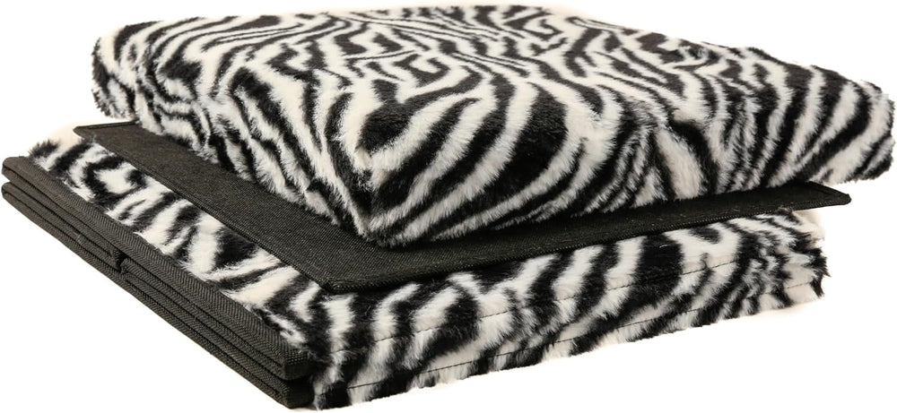 Luxe Faux Fur Storage Ottoman, Zebra Black/White, 15 x 15 x 15 in | Engineere...