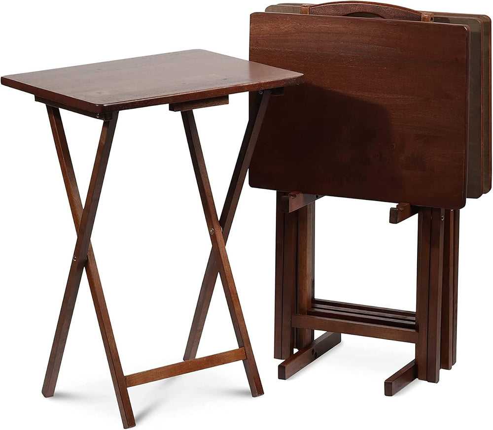 PJ Wood - 5-Piece Wooden Folding TV Tray Table Set - Honey Oak Snack Tables |...