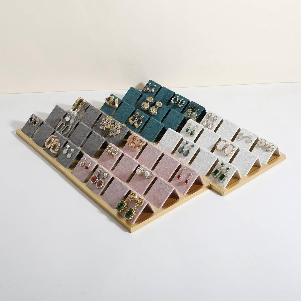 GemeShou Golden coated earring display stand for selling, velvet stud earring holder for jewelry display, Jewlery earring storage organizer tray, studs holder jewelry organizer【Earring holder-Pink】