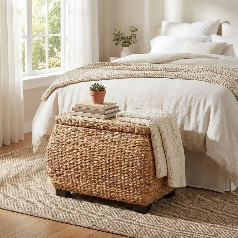 Household Essentials Large Curved Wicker Storage Chest with Liner | Water Hya...