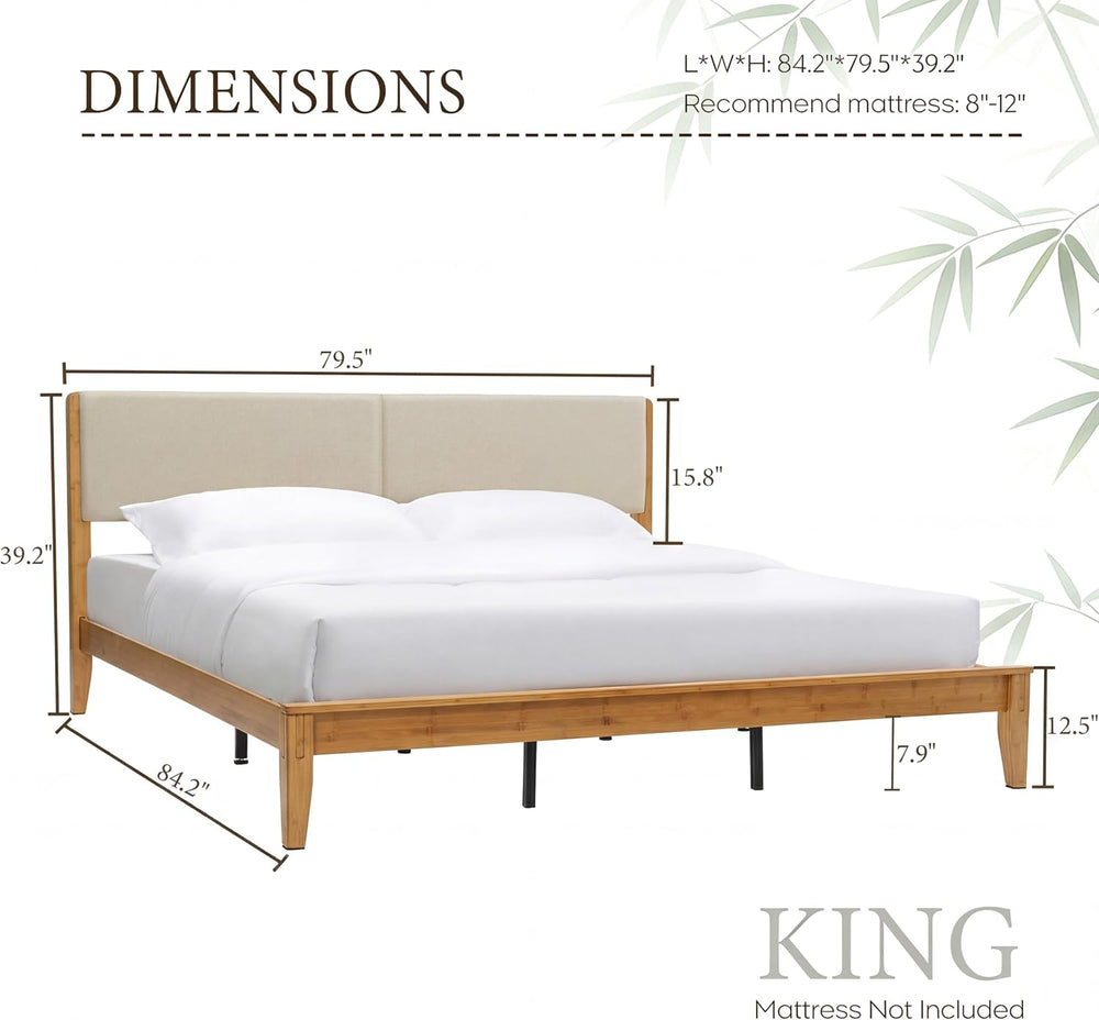 Yechen King Size Bamboo Joinery Bed, Japanese Bed Frame with Headboard