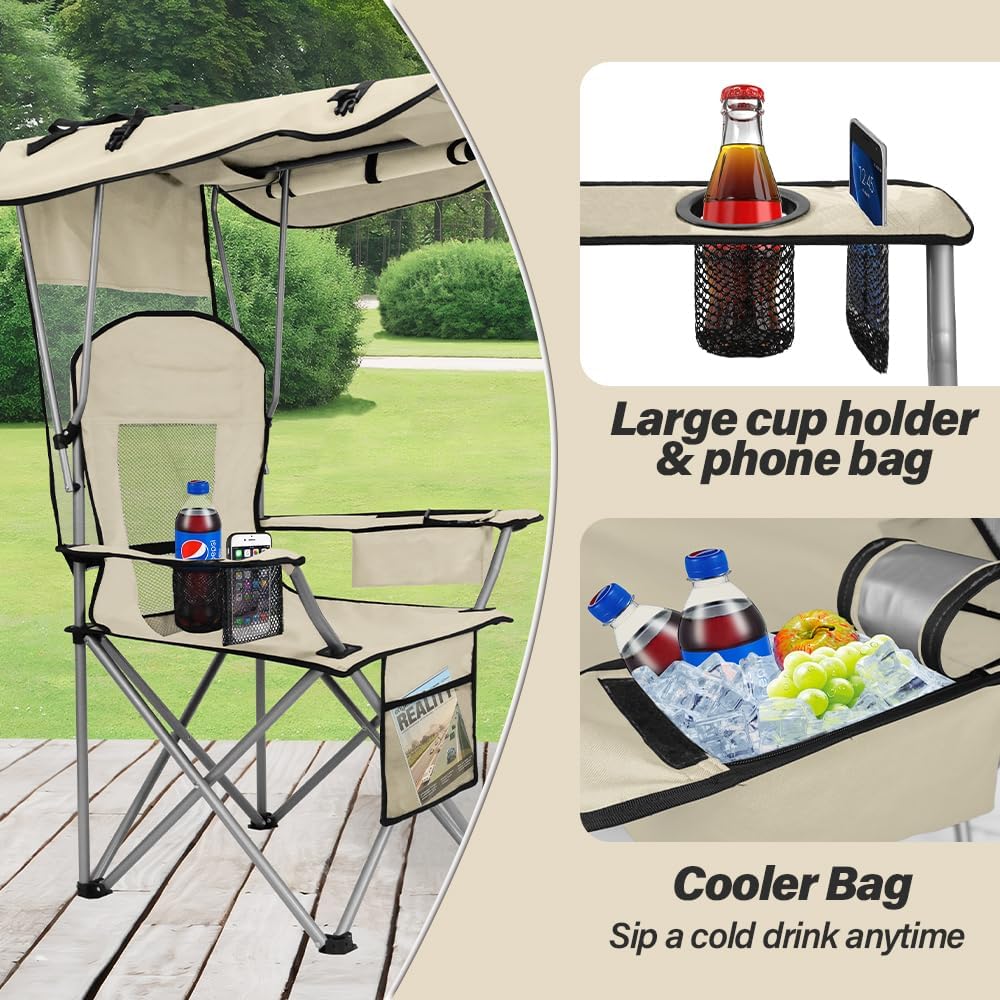 BESTHLS Camping Chair with Canopy Shade Portable Folding Beach Chairs with Co...