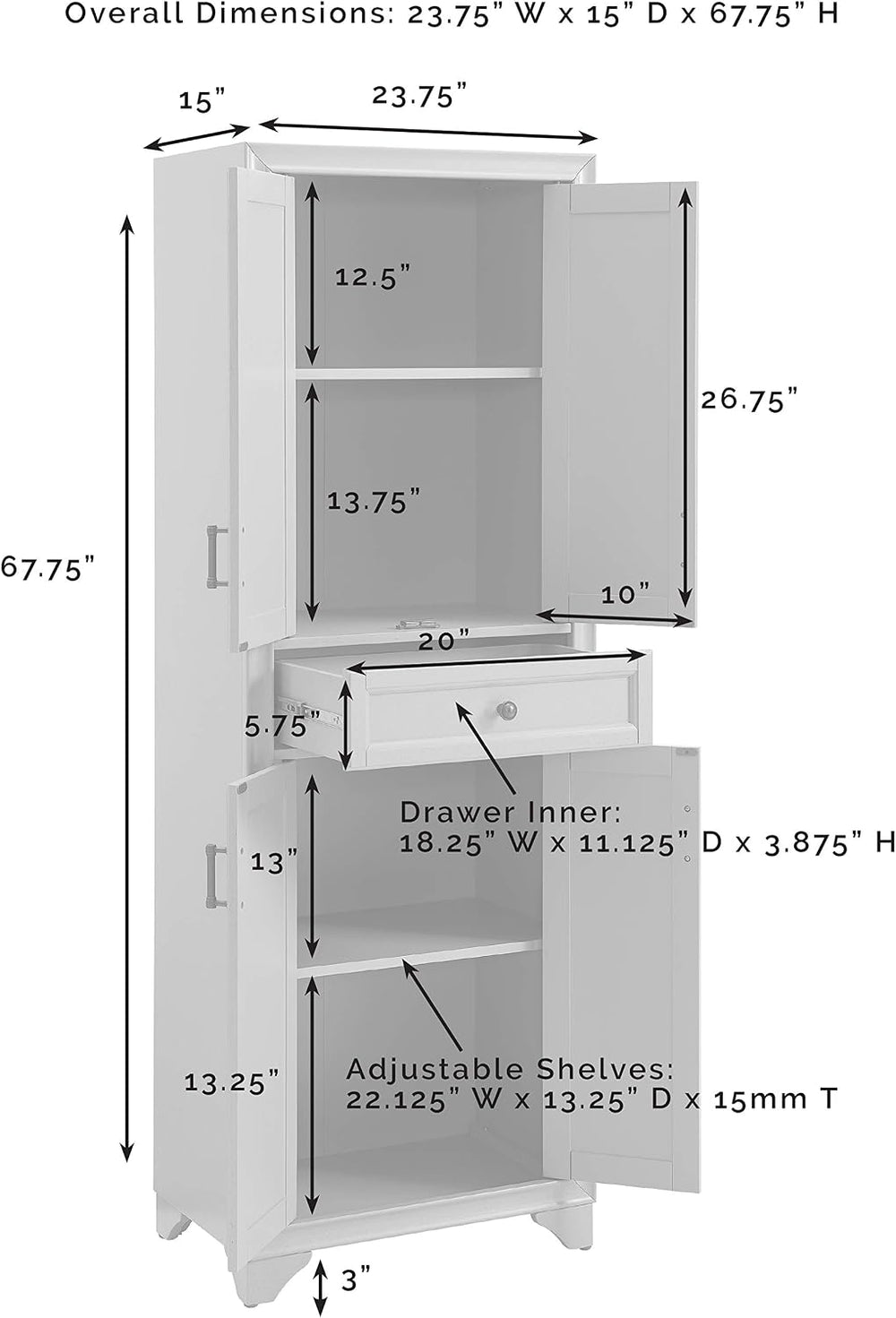 Crosley Furniture Tara Pantry Storage Cabinet with Shelves, Kitchen, Dining, ...