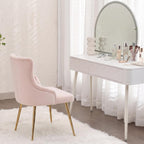 Velvet Vanity Chairs with Back, Upholstered Makeup Chair No Wheels with Metal Legs & Lumbar Pillow for Living Room/Makeup Room/Bedroom/Home Office/Kitchen