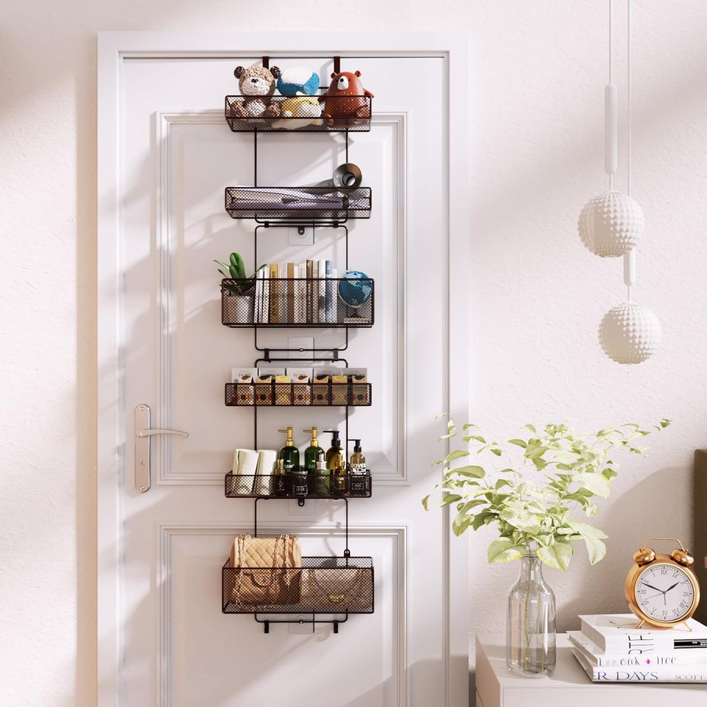 HapiRm Over Door Organizer Storage - Separable Door Organizer Hanging with 6 Metal Large Capacity Baskets for Bathroom Bedroom Kitchen Pantry Closet (Brown)