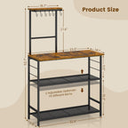 3IngSeagulls Bakers Rack with Storage, Kitchen Microwave Stand with Adjustable shelf and 6 S Hooks, 4-Tier Coffee Station Table, Kitchen Shelves for Spices, Pots, Rustic Brown