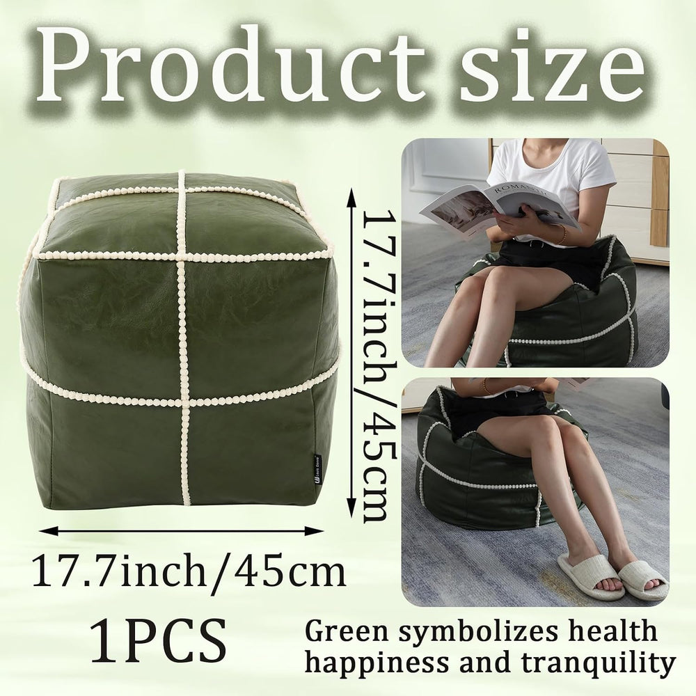 Louis Donné 18 Inch Square Unstuffed Pouf Ottoman Cover, Waterproof Faux Leat...