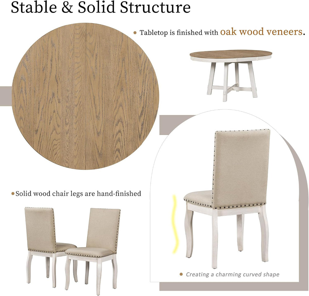 Knocbel Farmhouse 4-Person Extendable Dining Table Set, 5-Piece Dinette Set w...