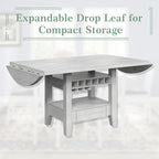 Solid Wood Dining Table Set for 6, Modern Breakfast Dinette Expandable Drop Leaf Kitchen Table with Chairs for Dining Room, Kitchen, Grey