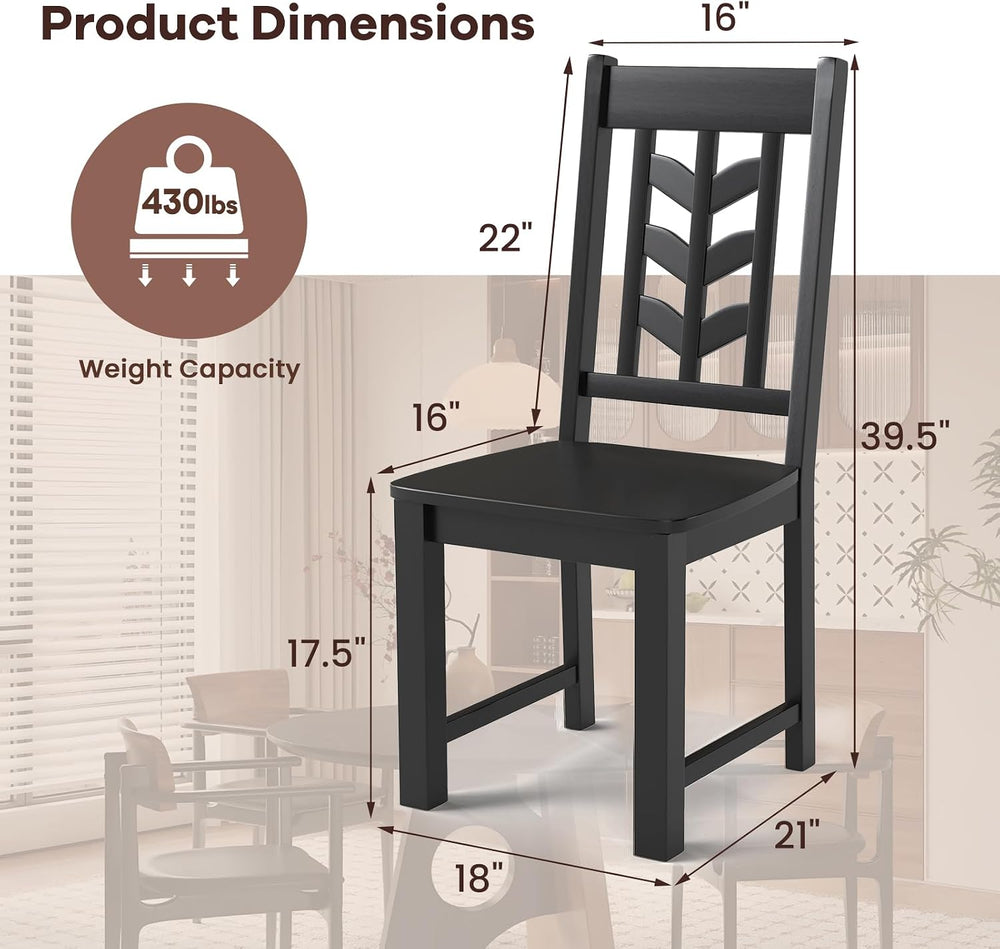 NAFORT Wood Dining Chairs Set of 6, Black Kitchen Chairs, Solid Rubber Wood C...