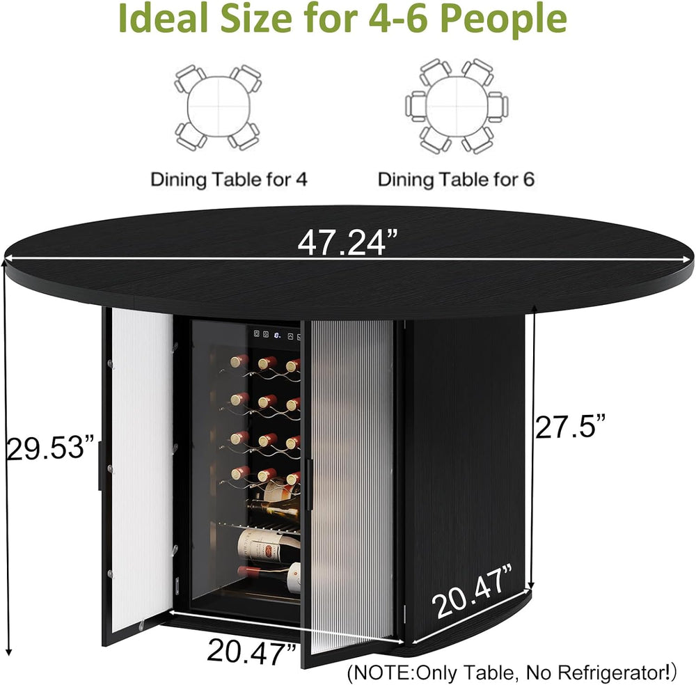 IBF Black Round Dining Table for 4-6, 47" Kitchen Table with Fridge Spac...