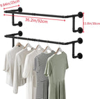 Industrial Pipe Clothes Racks 2 Pack, Black Pipe Wall Mounted Clothing Racks for Hanging Clothes, Space Saving Closet Hanging Rod for Laundry Room, Bedroom