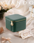 Vlando Gifts for Teachers,Travel Jewelry Box with 6 Velvet Jewelry Zipper Pockets Jewelry Case Premium Petal Hardware Travel Jewelry Organizer Graduation Gifts (Green)