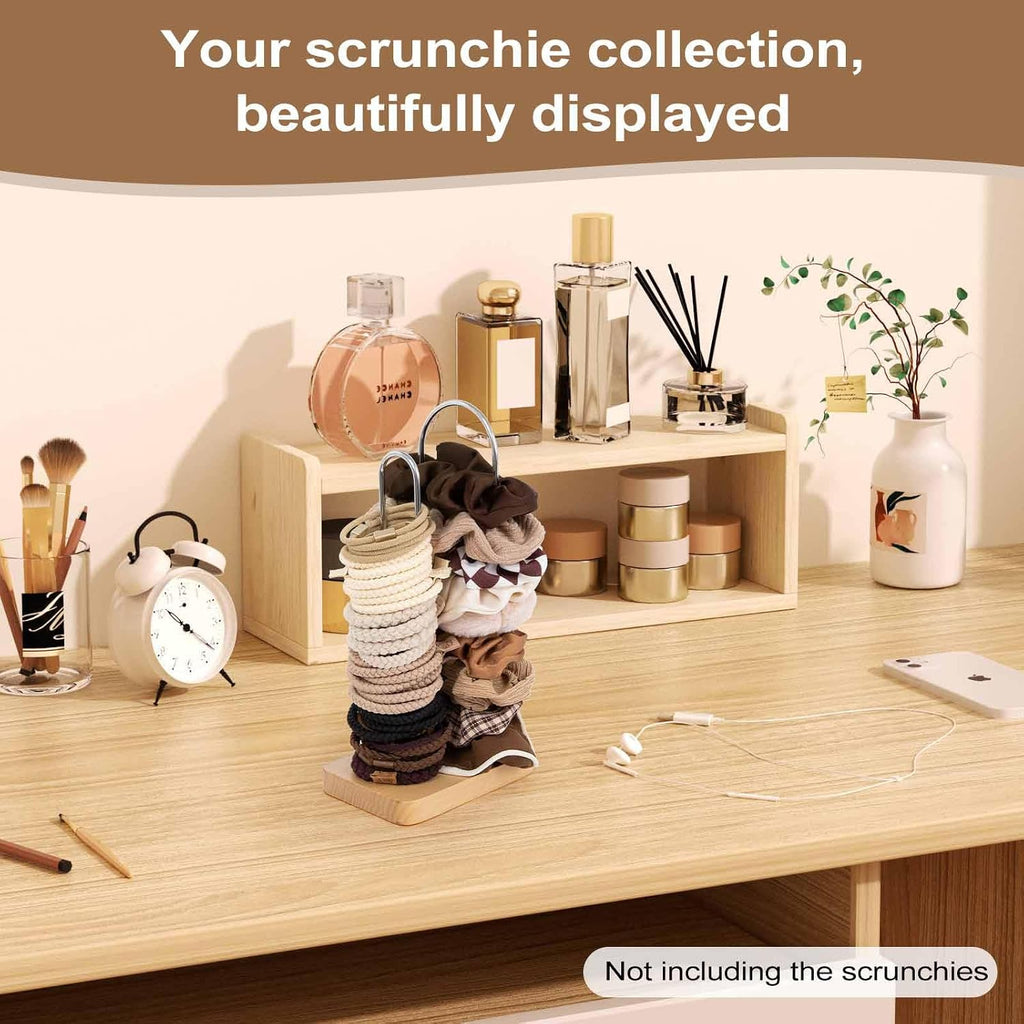 SCUNDA 2-Tier Hair Tie Organizer, Modern Scrunchies Storage Tower Holds 50-70 Hair Accessories, Claw Clip Holder, Fashion Countertop Display Stand for Women & Girls(Natural)