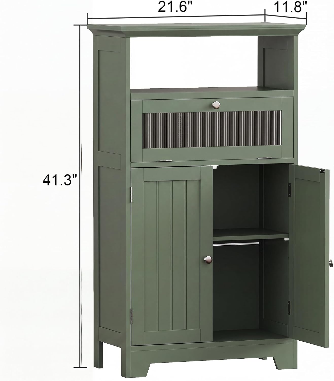 ChooChoo Bathroom Cabinet with Flip Glass Drawer,Freestanding | Adjustable Shelf & 1 Open Storage, Living Room, Hallway, Green