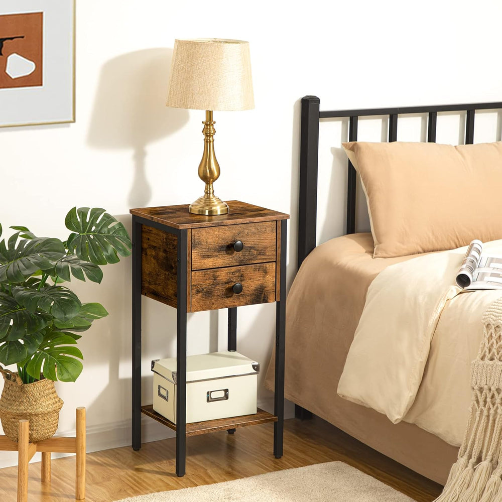 HOOBRO Tall Nightstand, End Table with 2 Drawers and Storage Shelf, Industria...