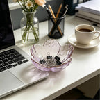 Small Jewelry Dish Tray, Flower Ring Dish Jewelry Tray, Nightstand Decor Glass Trinket Dish, Jewlery Plate Crystal Ring Holder Dish, Gifts Engagement Jewelry Bowl Dish for Rings, Earrings (Purple)