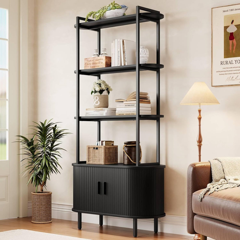 ComfyCorner 4 Tier Bookshelf with Cabinet, 71" Tall Display Bookcase Black
