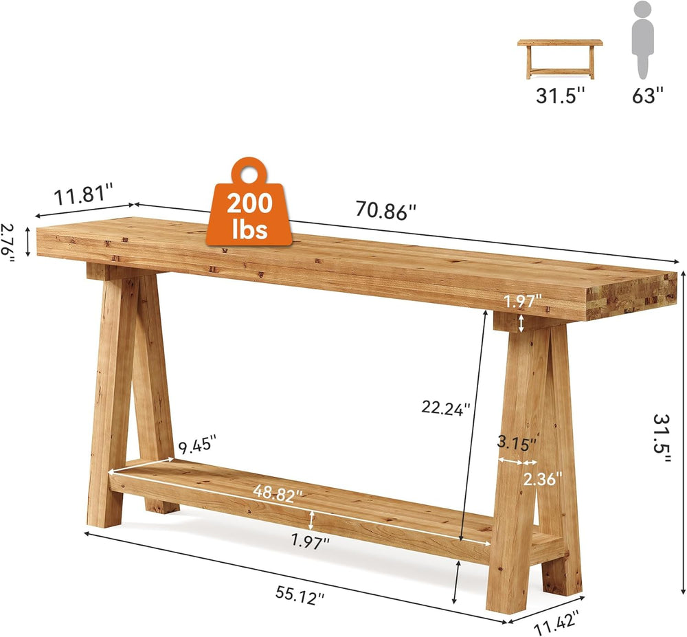 70.9-Inch Solid Wood Console Table for Entryway, Farmhouse Long Sofa Table wi...