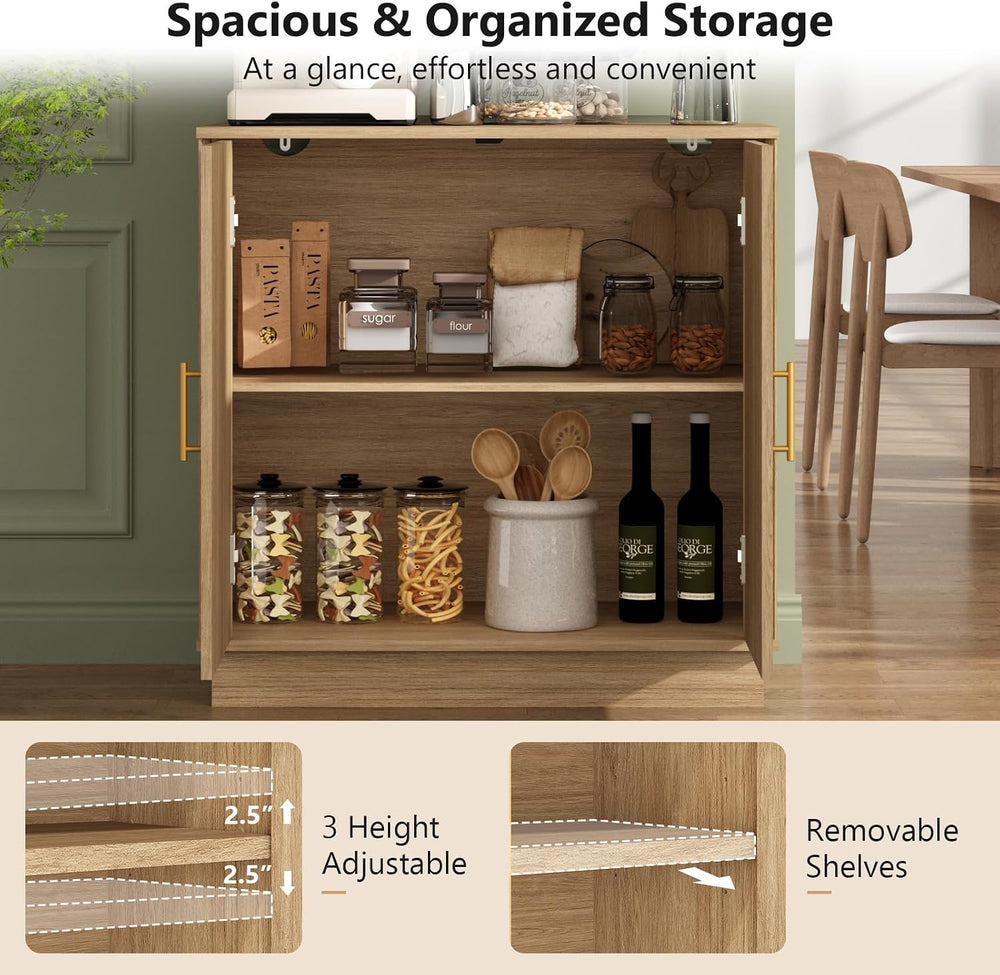 Buffet Cabinet with Storage, 2 Door Sideboard Credenza with Arch Design and A...
