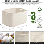 ICERZCZ Large Storage Baskets for Organizing Shelves, Woven Cotton Rope Bins for Baby Nursery Organization, Book Toy Towel Organizer, 17"x13"x9.5", 3 Packs, Off White