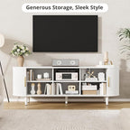 VOWNER 63" Fluted TV Stand, Modern Entertainment Center for TVs Up to 65" with Adjustable Shelves and Sliding Doors, Curved Media Console Table with Storage Cabinet for Living Room Bedroom (White)