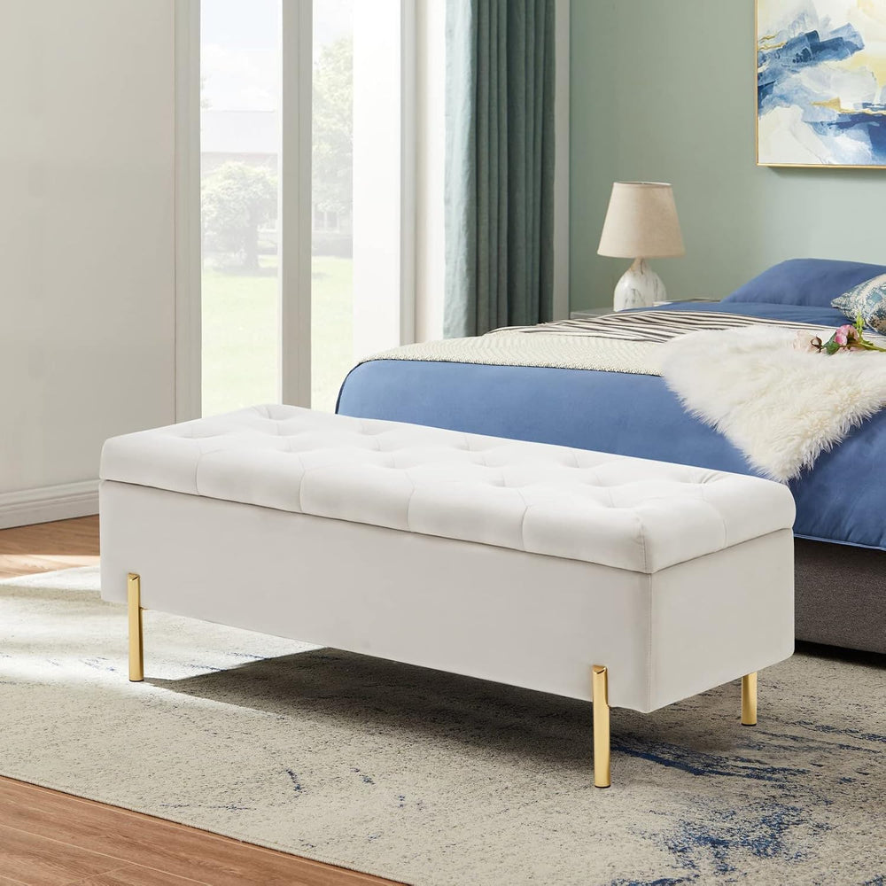 Velvet Storage Bench Ottoman,Versatile Seating with Hidden Storage,End of Bed...