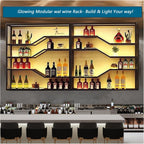 118in Wall Mounted Wine Rack with LED Light, 5-Tiers Liquor Bottles Display Shelf with Glasses Holder, Metal Home Bar Shelves with Industrial Iron Frame for Kitchen (Black, 118in/9.84ft)